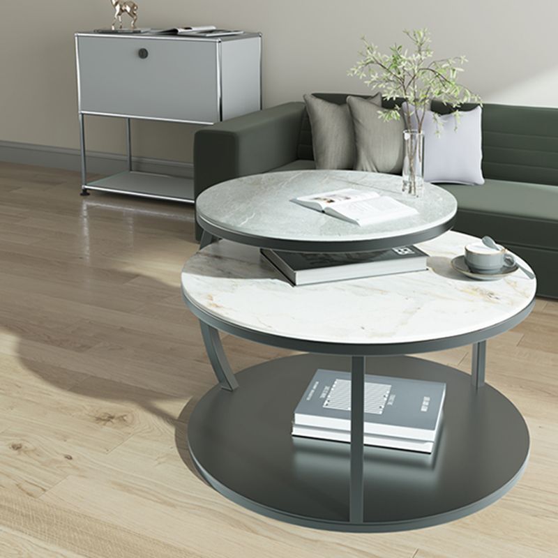 Glam Slate Coffee Table No Distressing Round Cocktail Table for Bedroom