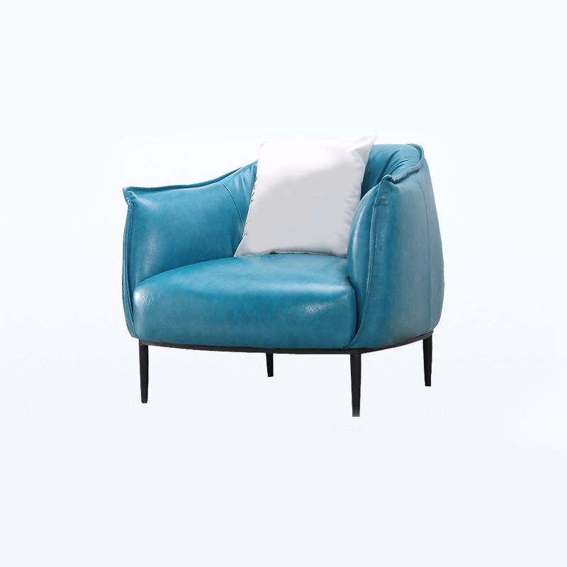 Faux Leather Solid Color Barrel Chair with Basic Four Leg for Bedroom