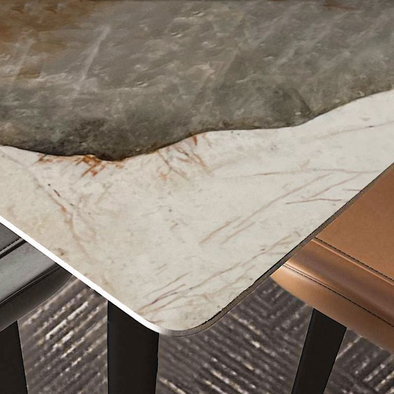 Modern Rectangle Table Sintered Stone Table with Metal Legs for Kitchen