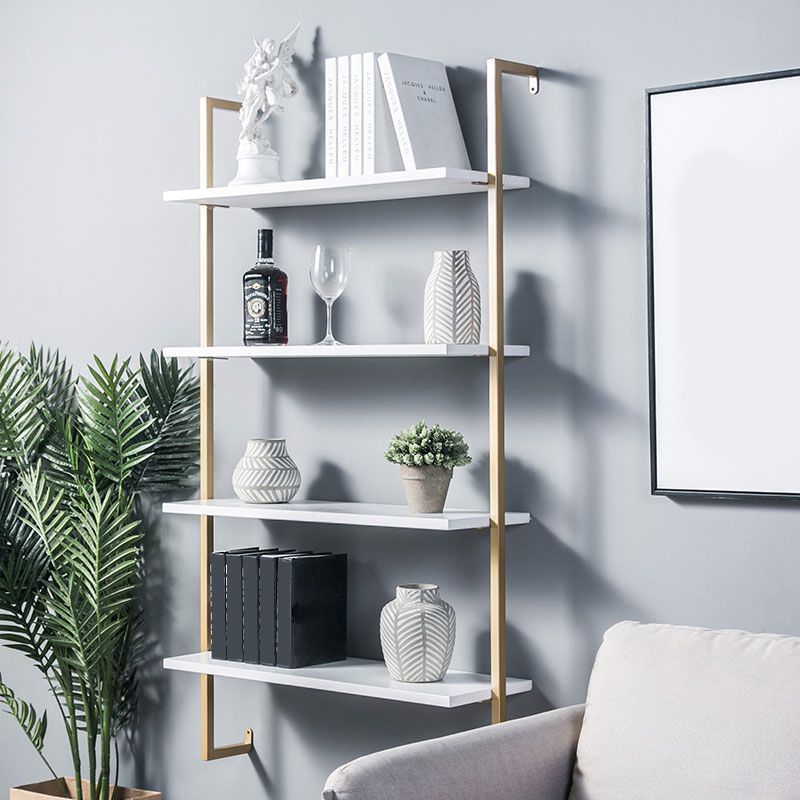 Contemporary Wall Unit Bookcase Metal Frame Pine Wood Shelf Bookshelf