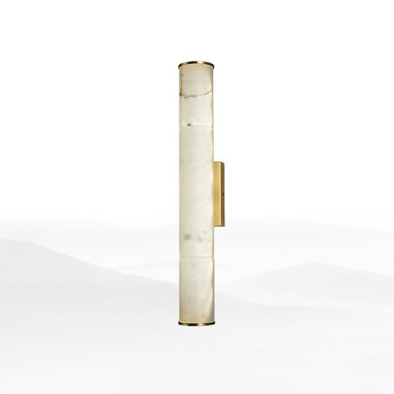 Marble Tube LED Sconce Light Fixture Simplicity White and Brass Wall Lamp for Living Room