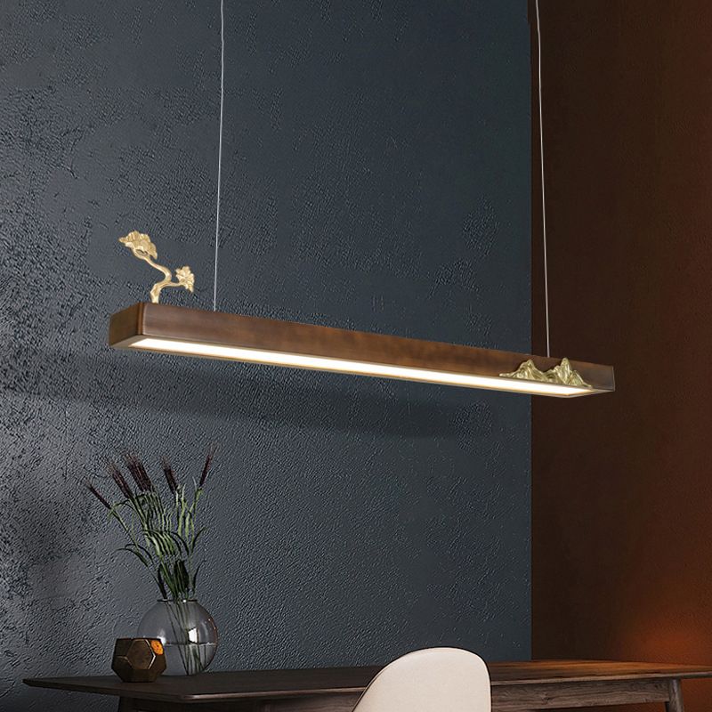 Nueva lámpara de lámpara de madera moderna colgante de isla LED lineal para casa de té