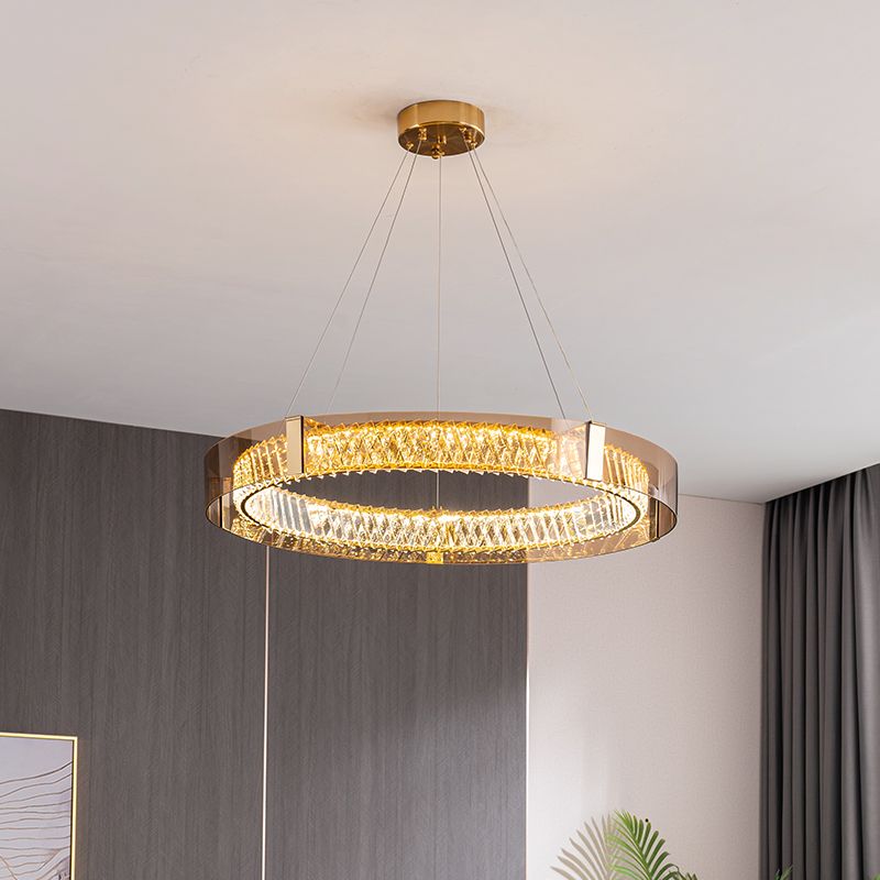 Crystal Circular LED Pendant Light in Modern Luxury Style Stainless-Steel Chandelier for Bedroom
