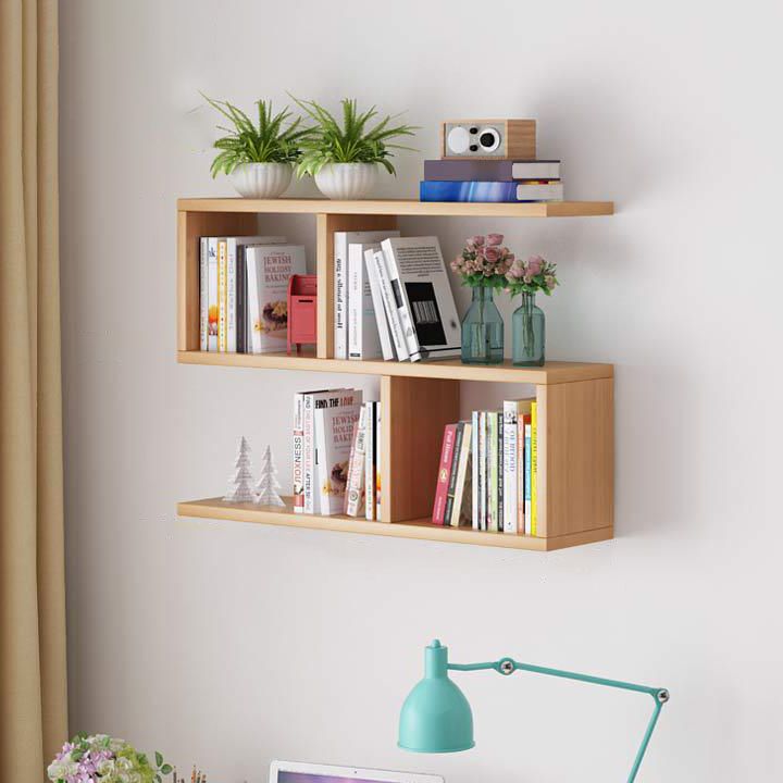 Solid Wood Bookshelf Contemporary Style Wall Mounted Bookcase for Office Home