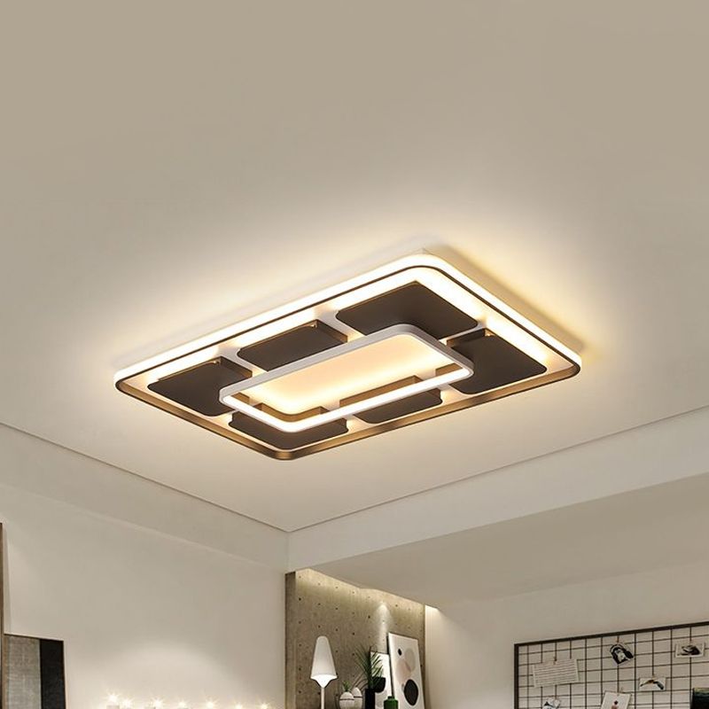Square/Rectangle Flush Lighting Nordic Style Led Flush Mount Ceiling Light in Black and White, 18"/23.5"/35.5" W