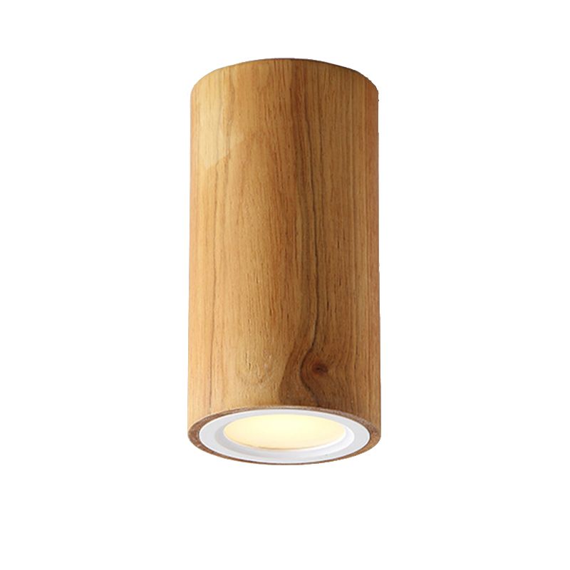 Wood Cylinder Down Light Asian Style Flush Mount Light in Beige for Dining Room