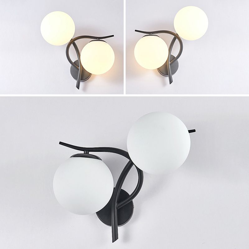2 Heads Nordic Style Wall Mount Light Metal Arm Glass Shade Sconce Light Fixture for Bedroom