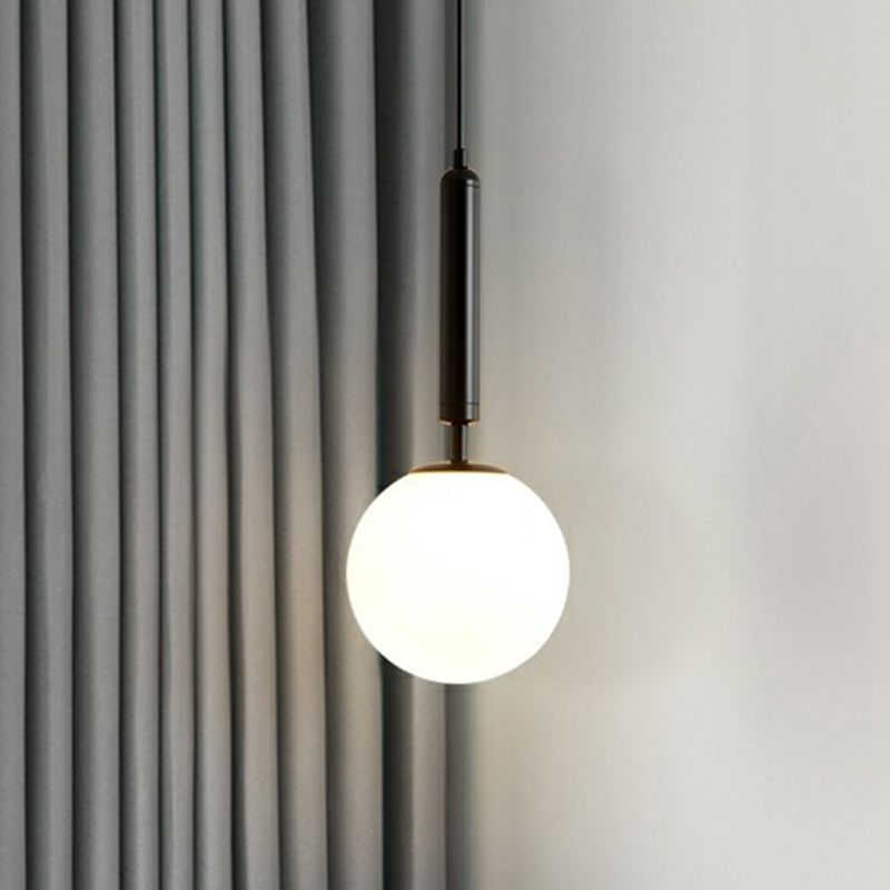 Nordic Ball Shaped Pendant Lamp Opal Glass 1-Light Bedside Hanging Light Fixture