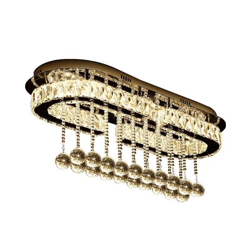 Crystal Rectangle Oval Ceiling Flush Modern LED Chrome Flush Mount Light with Accents Deco
