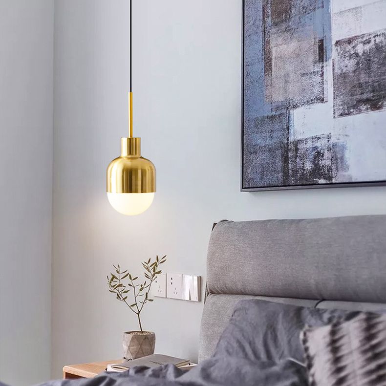 Minimalist Shaded Ceiling Pendant Light Metal Bedroom Hanging Light Fixture in Brass