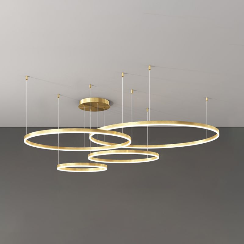 Modern Gold Chandelier Multiple Rings Hanging Ceiling Lights Metal Orb Chandelier