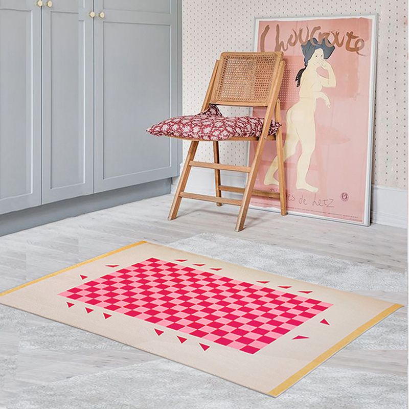 Artistic Modern Rug Pink Check Rug Non-Slip Backing Rug for Living Room