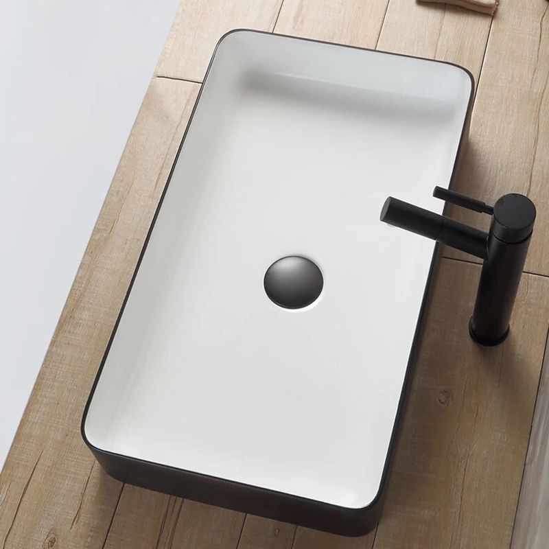 Modern Bathroom Sink Porcelain Rectangular with Pop-Up Drain and Faucet Wash Stand
