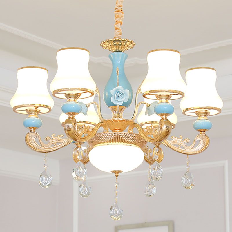 Araña colgante cónica ópalo modernista ópalo de vidrio esmerilado kit de luz colgante con acento de cristal