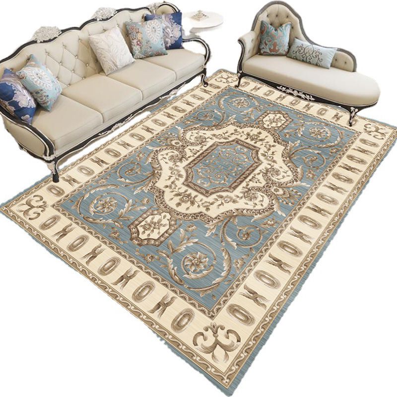 Classical Medallion Print Rug Polyester Indoor Carpet Non-Slip Backing Area Rug for Living Room