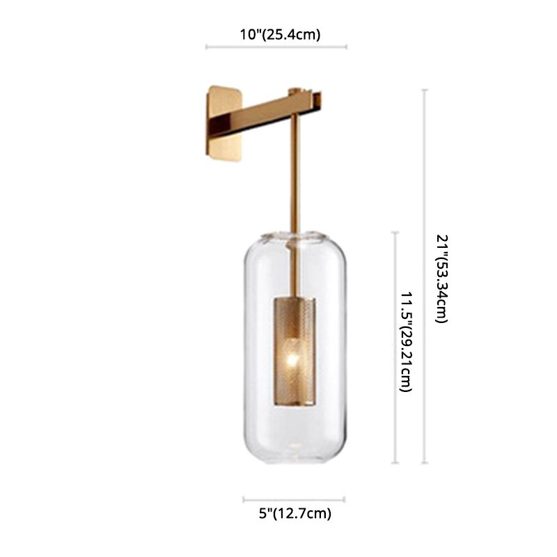 Simplicity-Style Cylindrical Wall Light Sconce Glass Bedroom Wall Lighting Fixture