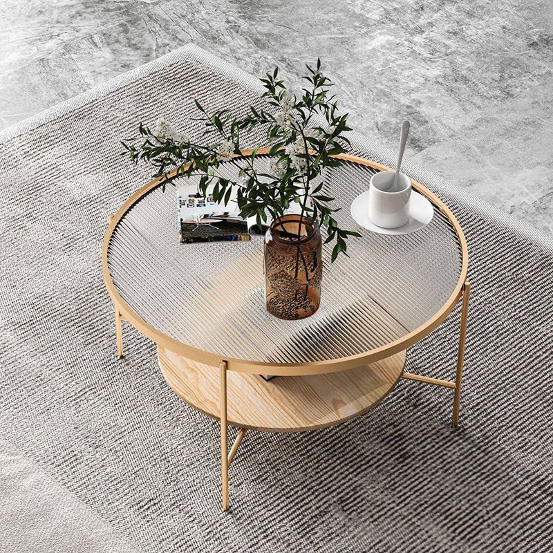 Glass Top 4 Legs Coffee Table Modern Round Cocktail Table in Black/Gold