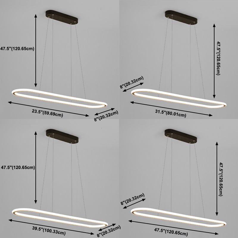 Oval LED Island Light White Acrylic Shade Hanging Lamp for Dinning Room