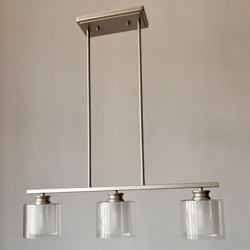 3-Lights Double Cylindrical Glass Shade Island Pendant Modern Simplicity Kitchen Bar Lighting Fixture in Champagne Gold