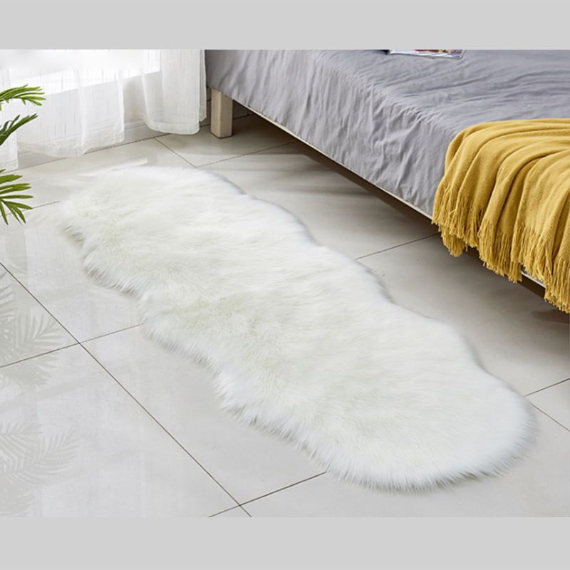 White Bedroom Plush Area Rug Polyester Area Carpet Solid Color Stain Resistant Rug