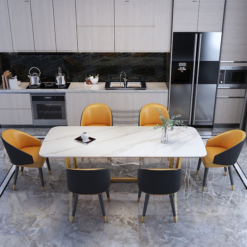 Luxury Sintered Stone Top Table Rectangle Table with Gold Trestle Base