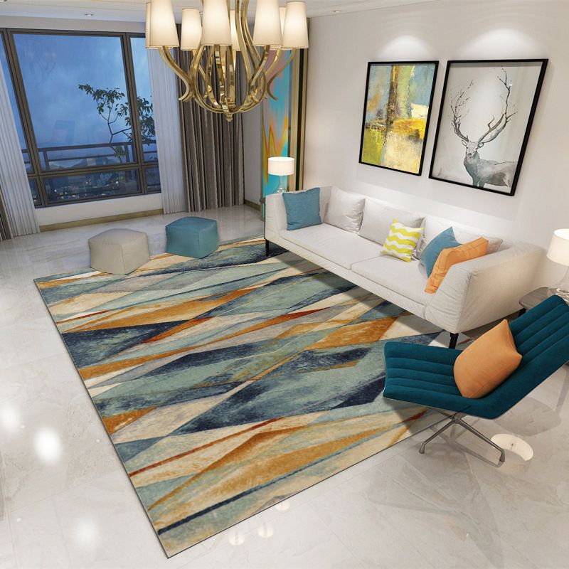Blue and Grey Bedroom Rug Modern Abstract Pattern Area Rug Polyester Pet Friendly Carpet