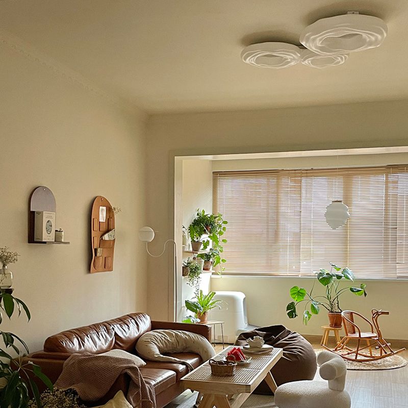 Metal Geometric Flush Mount Fixture Modern 3 Lights Flush Light Fixture in White