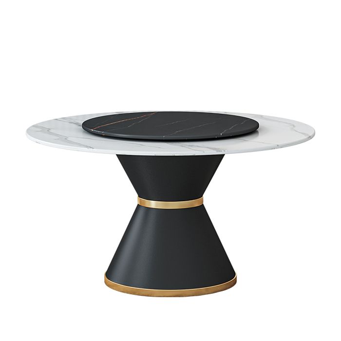 Round Stone Dining Table Black Base Traditional Luxury Dinette Table in White