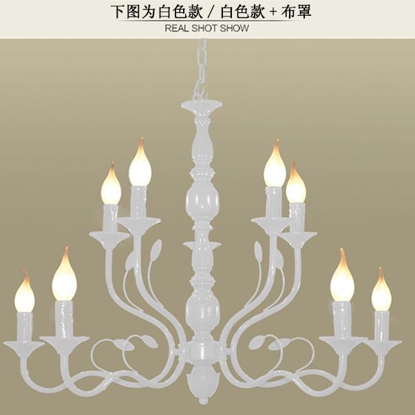 2-Tier Candle Living Room Chandelier Lighting Traditionary Metal 10/12/16 Heads White Hanging Pendant Lamp