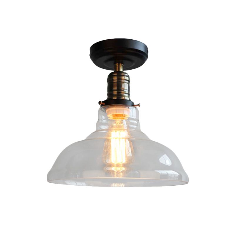 Black One Light Ceiling Lighting Industrial Clear Glass Barn Shade Semi Flush Light