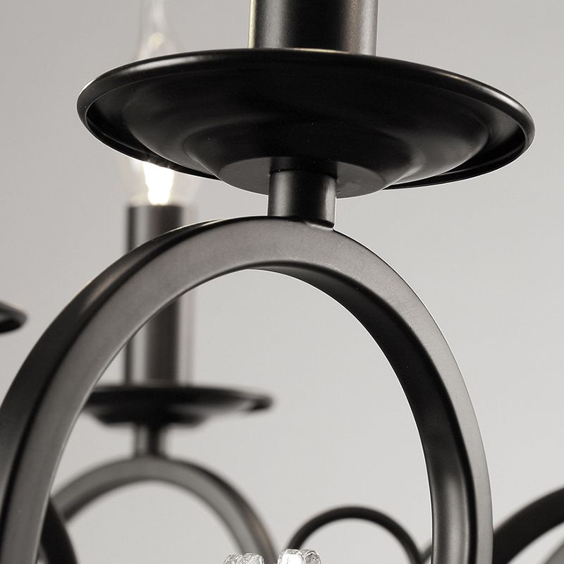 Retro Candlestick Chandelier Iron Hanging Lamp with Crystal for Living Room