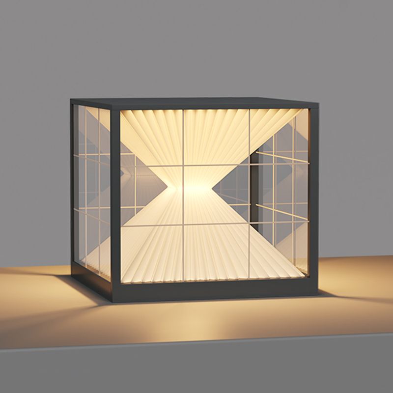 Square Shape Metal Solar Pillar Lamp Modern Style 1 Light Outdoor Lights in Black