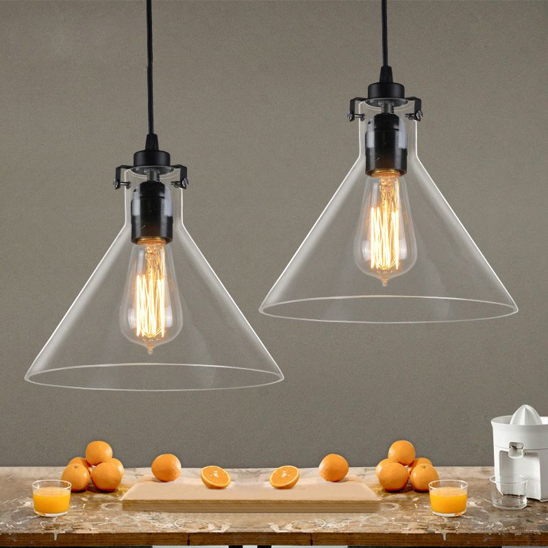 1-Light Cone Shaped Pendant Lighting Factory Black Yellow/Clear/Smoked Glass Hanging Light Fixture
