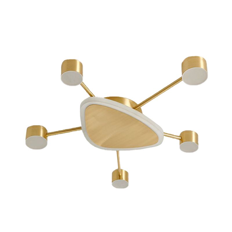 Triangular Ceiling Lighting Contemporary Metal 14"/24.5" Wide Brass Starburst LED Flush Mount Fixture with Drum Design