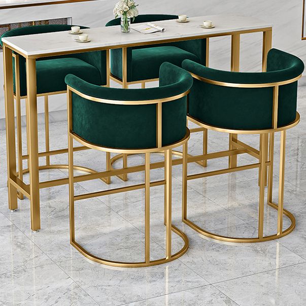 Glam Armrest Backrest Counter StooI Iron Bar Stool with Cushion and Pedal for Cafe