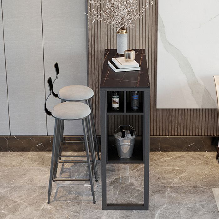 Dining Room Marble Counter-height Pub Table Rectangle Double Pedestal Bar Table