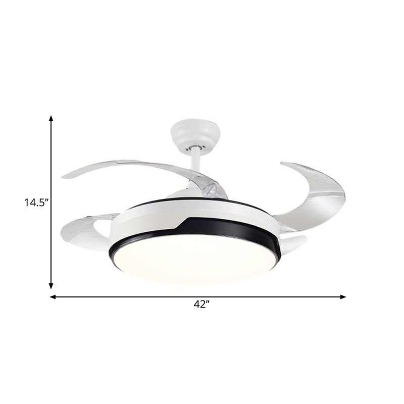 Acryl-trommelvormig plafondventilator licht Minimalisme Wit met 4-blade LED Semi Flush Mount Lighting, 42 "breed