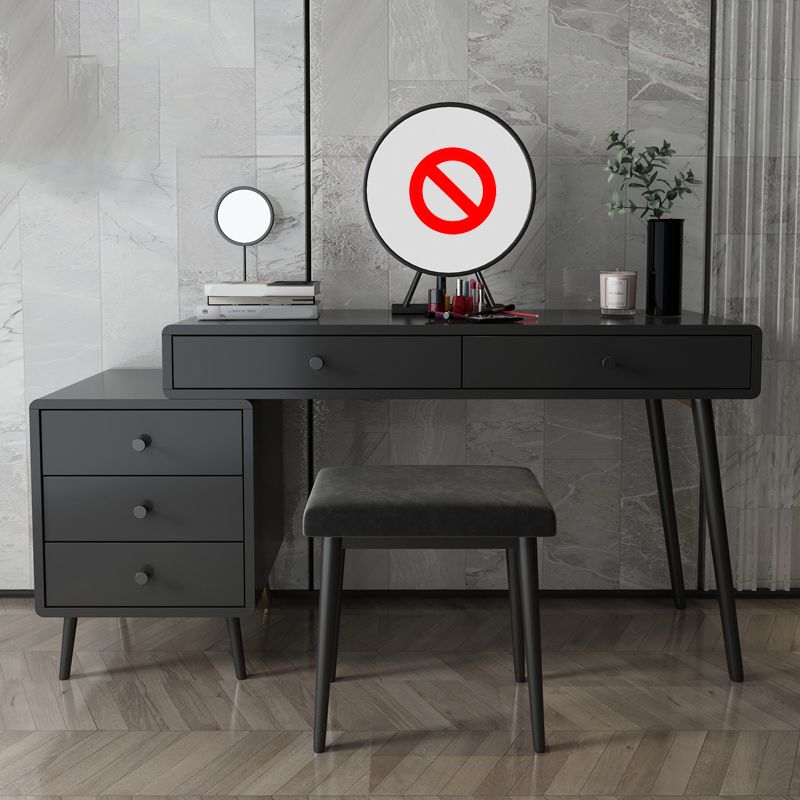 Wood and Metal Vanity Table with Stool Accent 5 Drawers Makeup Desk