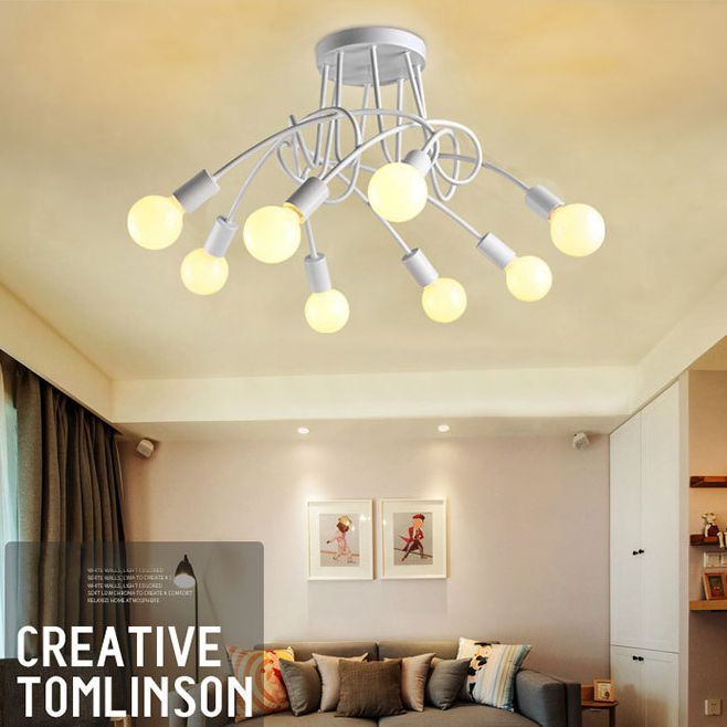 Shadeless Ceiling Light Fixture Industrial Metal Semi Flush Mount Lighting for Bedroom