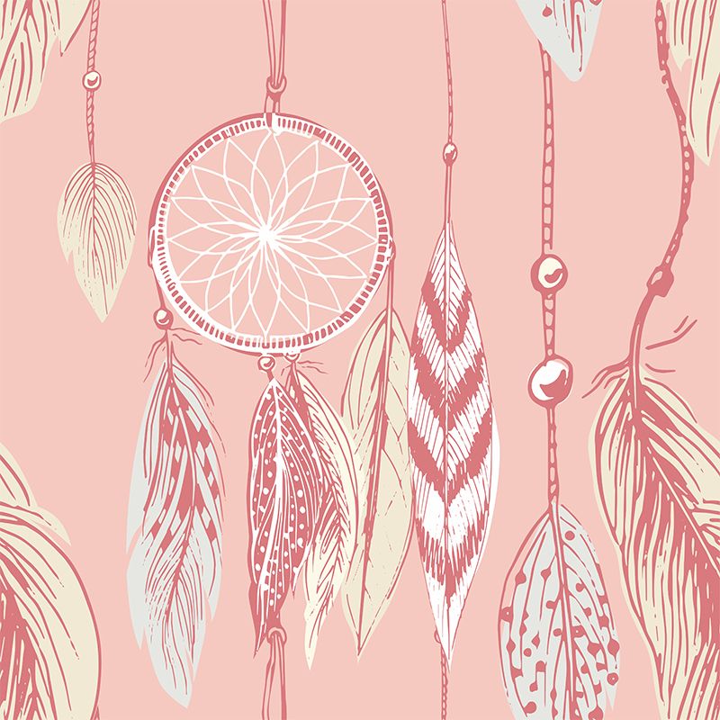 Illustration Dreamcatcher Wall Mural for Living Room, Light Color, Custom Size Available