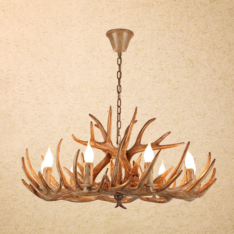 Deer Horn Shaped Resin Chandelier Lighting Retro Dining Room Pendant Light Fixture