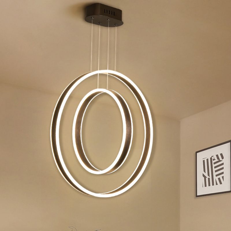Minimalist Dual Circle Pendulum Light Metal Dining Room LED Suspension Pendant in Brown, Warm/White/Natural Light