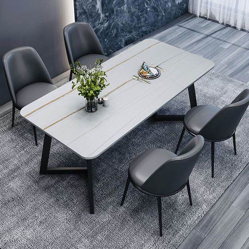 Rectangle Black Base Dining Room Kitchen Table Industrial Fixed Dinner Table