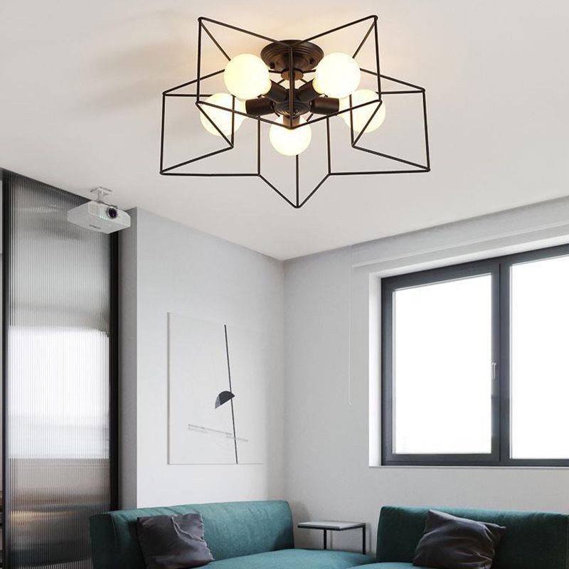 Metal Star Shape Flush Mount Light Industrial 5 Lights Flush Mount Ceiling Fixture