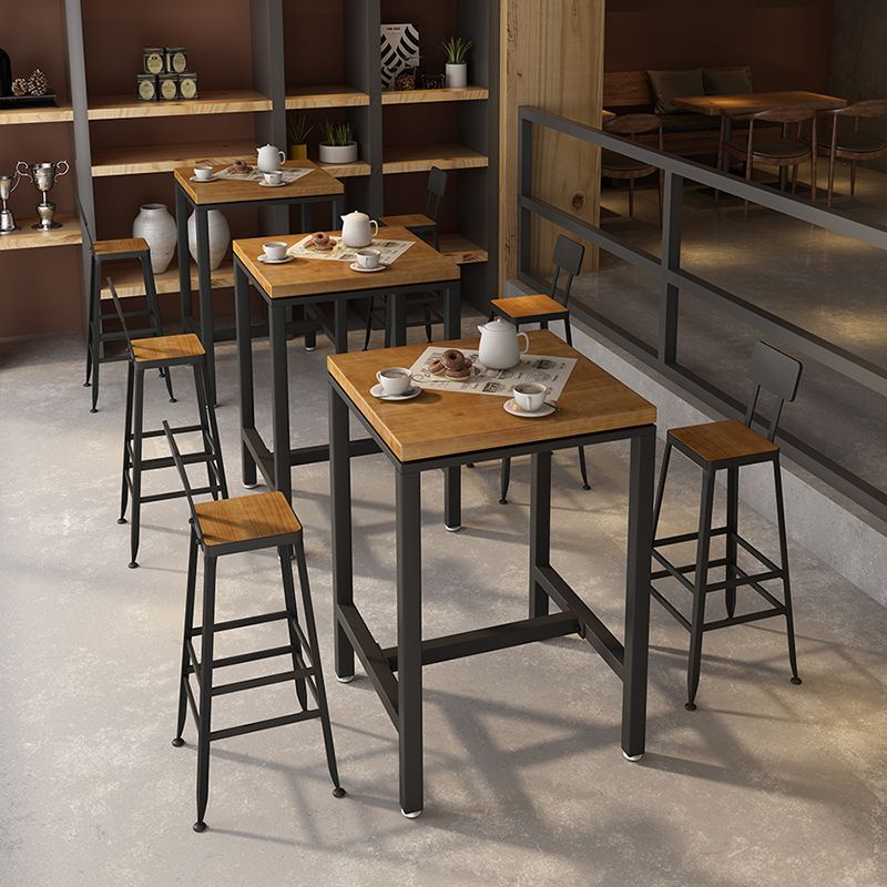 Industrial Indoor Bar & Counter Stool Square Footrest Backrest Black Metal Counter Stool