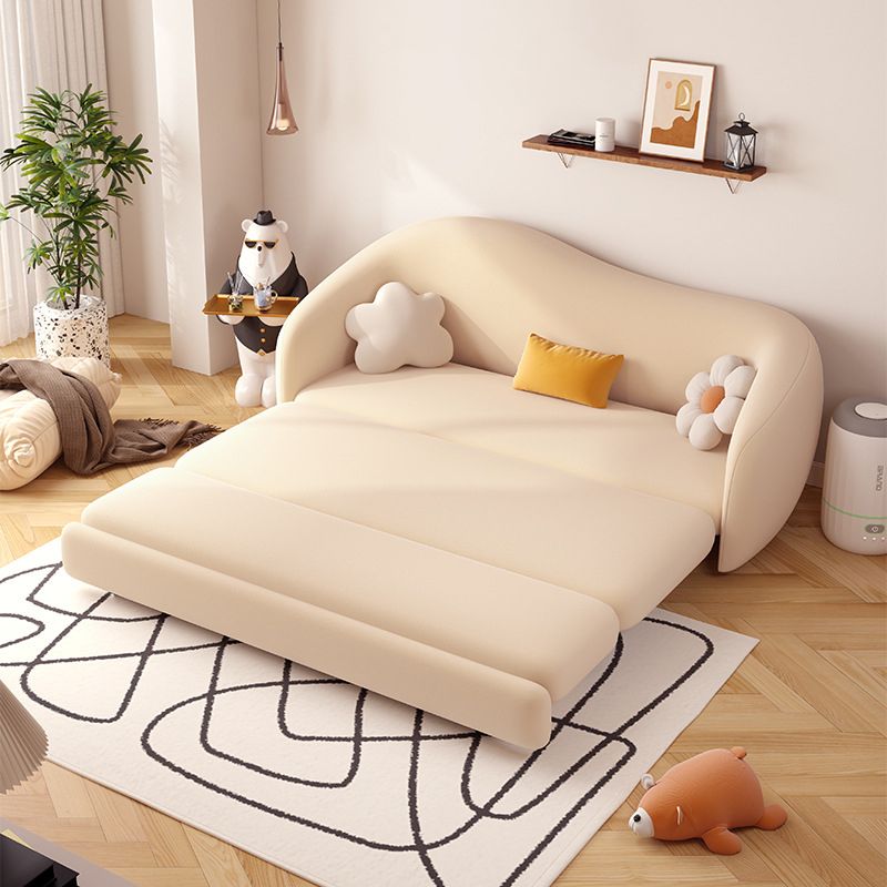 Faux Leather Sofa 37.40" W Convertible Sofa Bed in White for Living Room