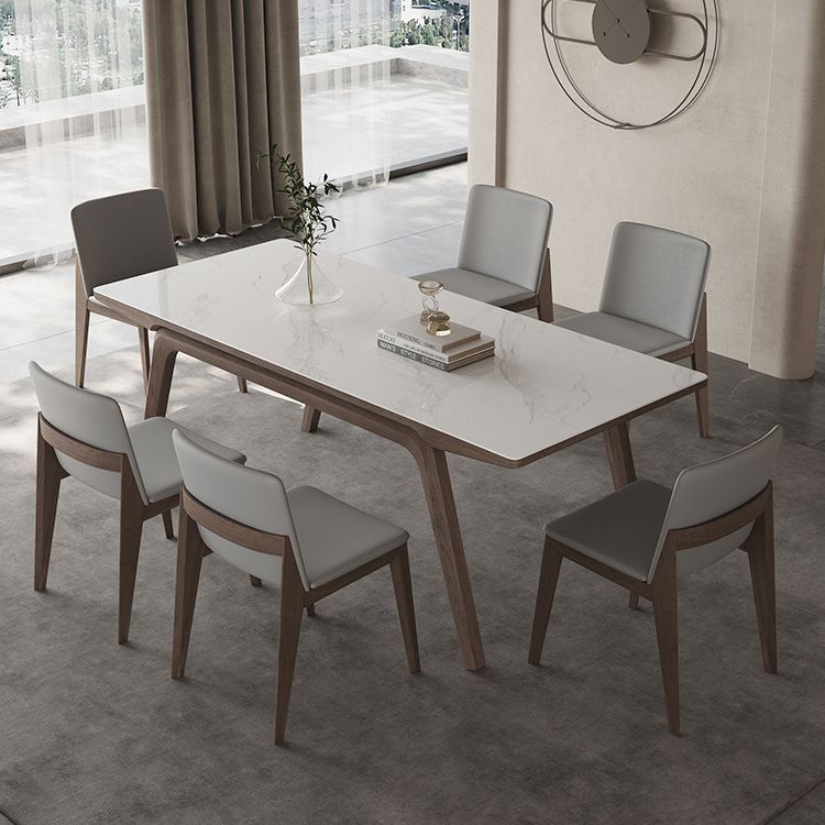 Modern Rectangle Dining Table Sintered Stone Table with Wooden Legs