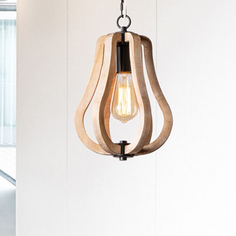 Lámpara colgante de calabaza de madera con cadena de metal estilo country 1 luz suspendida de luz en negro