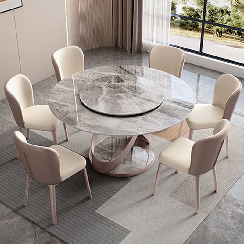 Contemporary Round Dining Table Steel Base Pedestal Table for Home Kitchen
