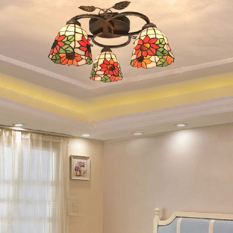 3-Light Ceiling Lamp Tiffany Style Glass Ceiling Lighting for Living Room